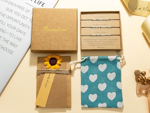 RareLove 3-Piece Sister Bracelets: Morse Code Beaded Bracelets for Women, Matching Blue Silver Pony Seed Beaded Bracelets4