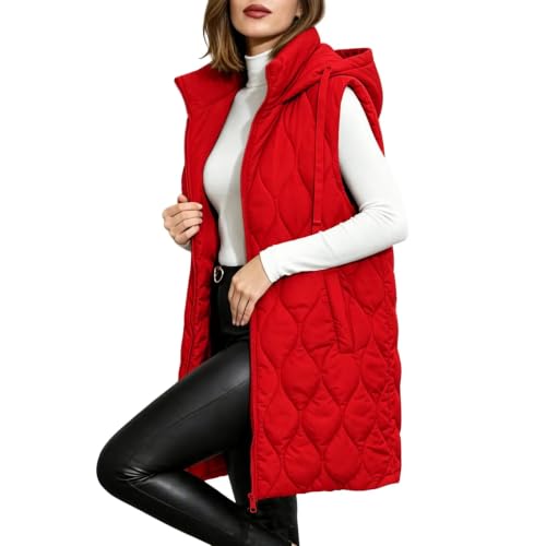 Puffer Vests for Women with Hood Fall Winter Cozy Sleeveless Quilted Jacket | Side Pockets,Drawstring Hooded Down Vests,Solid Color,Mid Length,Fashion Casual Coats,Lightweight Oversized Padded Vest - image 4