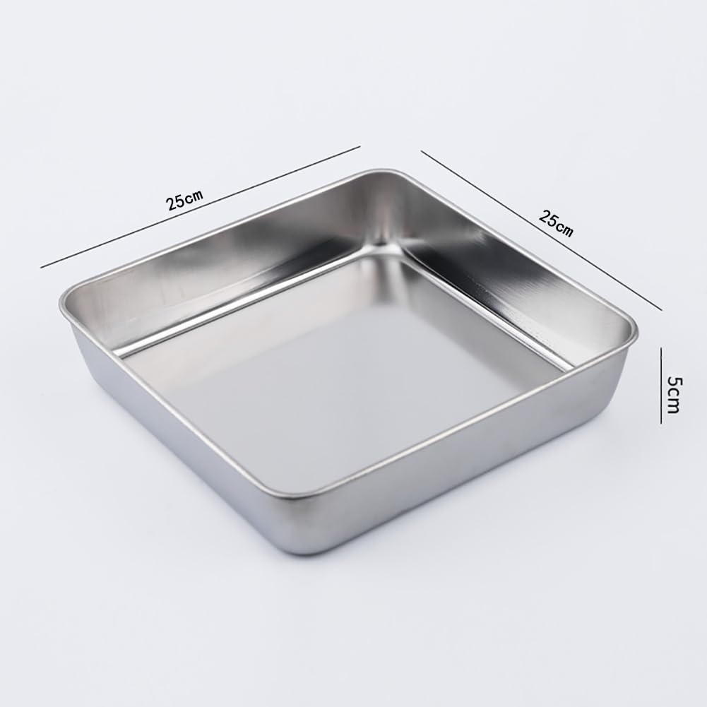 FSSTUD Plaque de cuisson carrée en acier inoxydable de 25 x 25 x 5 cm - Passe au lave-vaisselle - Pour lasagnes, brownies