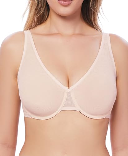 Image of Women's Sheer Bra Sexy Mesh Full Coverage See Through Unlined Underwire Supportive Plunge Bras