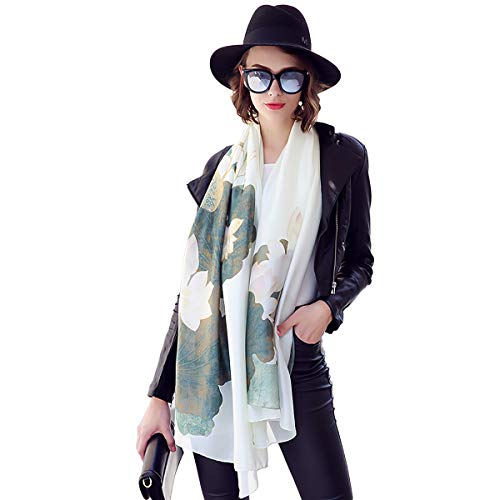 Women's Silk Scarves Artistic Ink Painting Elegant Floral Printed Long Shawl Soft Wrap Sunscreen Shawl All Season2