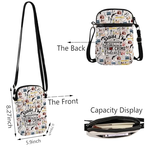 TSOTMO Crime Show Fan Gift Shhh I'm Listening To True Crime Podcasts Crossbody Bag Crime Lover Gift2
