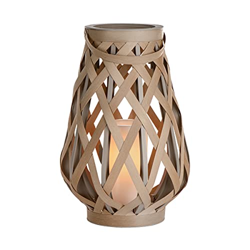 Sterno Home Hanging Woven Basket LED Light Flameless Candle Lantern, 17.6", Natural