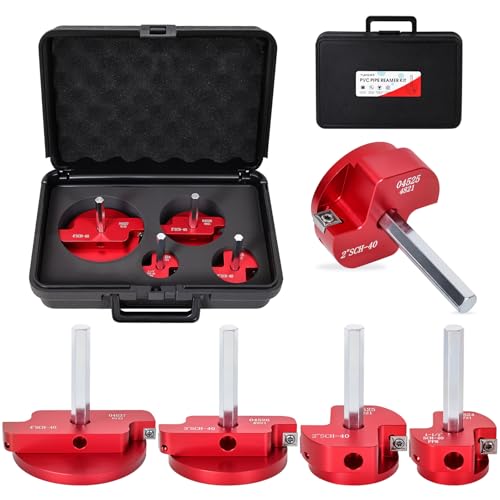 4 Piece Set PVC Pipe Reamer with 2 Carbide Square Blades, 1-1/2 Inch, 2 Inch, 3 Inch, 4 Inch Head Aluminum for PVC, CPVC or ABS Pipe (Red)