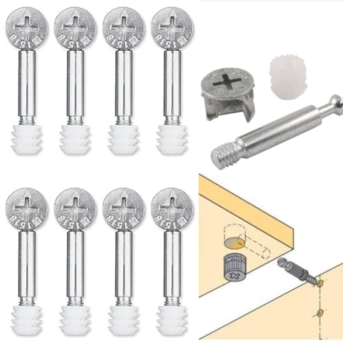 Image of Furniture Cam Screws Connector, Minifix Cam Fitting,Metal Cam Lock Nuts for Cabinet Drawer Dresser and Wardrobe Furniture,Minifix Furniture fitting Screw 20 Nos