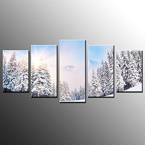 Peinture forêt de neige en toile de 5 tableaux, cadeau d'anniversaire original