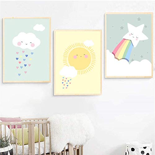 Toile nuage soleil arc en ciel 50x70cm pour chambre bébé
