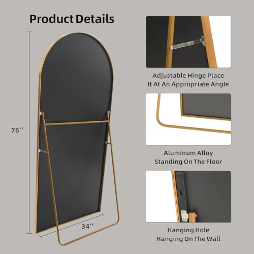 Image of LFT HUIMEI2Y 76 inchx34 inch Arch Full Length Mirror, Gold Floor Mirror