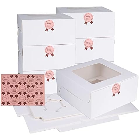 Fingertoys 10 Pack 4 Hole Cupcake Box with Window White Cupcake Case Muffin Tart Storage with Stickers for Dessert Pastry Cake Muffin Donut Macaron Cover