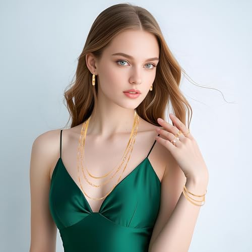 Image of 48pcs Gold Jewelry Set for Women Multi Layered Necklace Knuckle Rings Stackable Bracelets Dainty Earrings Anniversary Birthday Valentine Gift Pack for Women