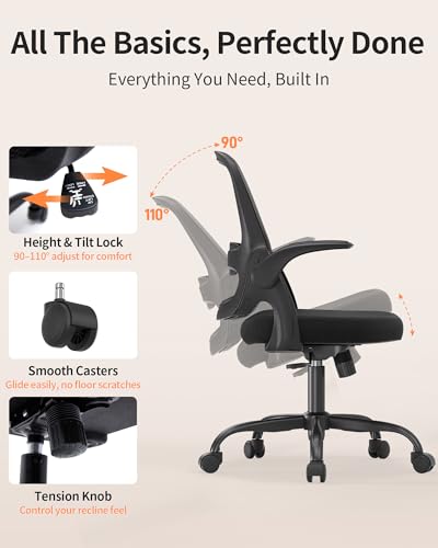 LukkDys Ergonomic Mesh Office Chair with Flip-Up Arms, Adjustable Height, Breathable Mesh Back & Thick Cushion Seat, 360° Swivel Rolling Computer Desk Chair, BIFMA Certified, Suppo image 5