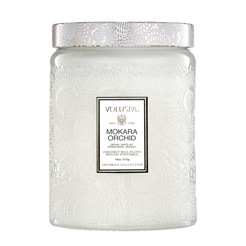 Image of Voluspa Mokara Orchid Large Scented Candle Jar 18 Oz, 100 Hr Burn | Vegan Coconut Wax Blend With Natural Wick, USA Poured Gift for Hosts, Fragrance Lovers, Relaxed Rooms & Daily Ambience Use