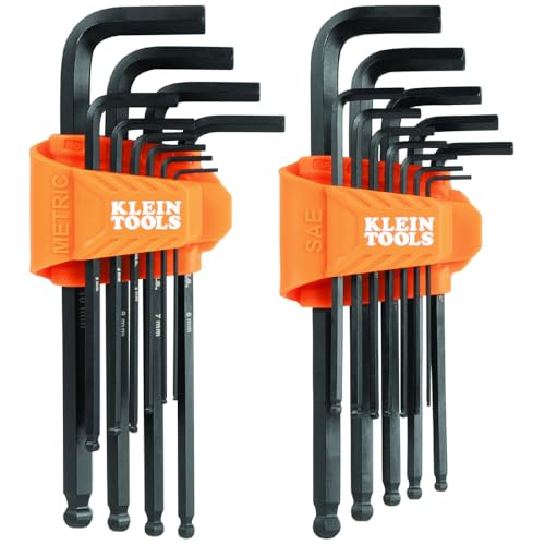 KLEIN TOOLS BLS22 22-Piece Long Ball-End Hex Key Wrench Set, SAE and Metric, Heat-Treated, L-Style,...