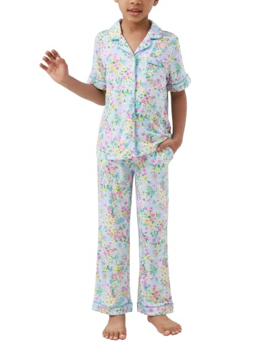 Image of Bamboo Viscose Girls' Sleepwear Short Sleeve Button Down 2-Piece Girls' Pajama Sets