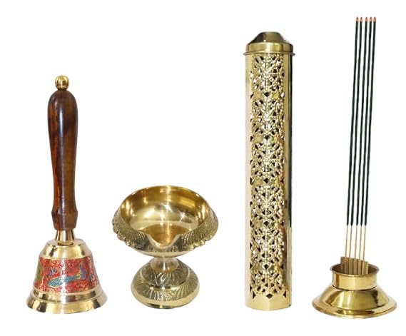 Porte-encens en laiton de temple indien avec lampe à huile antique