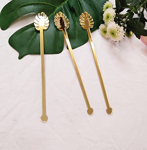 20PCS Monstera Leaf Stir Sticks, Acrylic Tropical Leaf Swizzle Sticks, Drink Stirrers, Laser Cut Wedding Decor Drink Stirrers Swizzle Sticks (Gold Mirror)