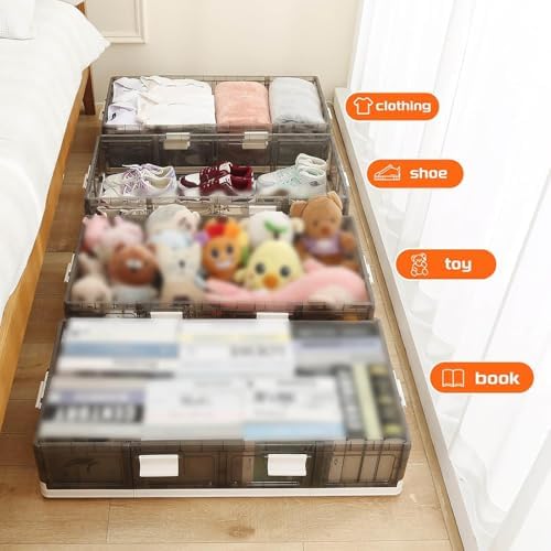 Under Bed Storage with Wheels, Stackable 17.4Gal Transparent Drawer for Clothes, Shoes, Duvets - Space-Saving Organizer Container - 1 Pack