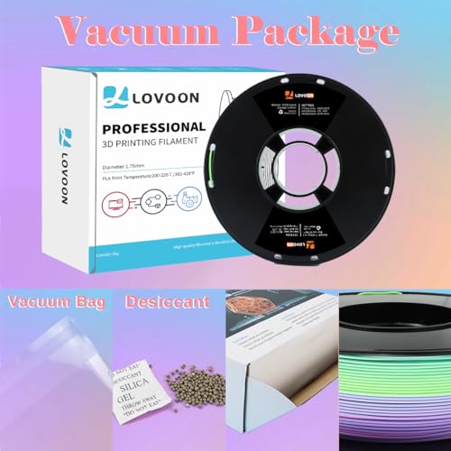 Image of LOVOON Rainbow Gradient 3D Printing PLA Filament 1.75mm Color Shift by Length Multicolor Changing Filament Matte Blue /Green /Pink /Purple /Orange, Fit Most 3D Printer&Pen,1KG(2.2lbs) /Spool