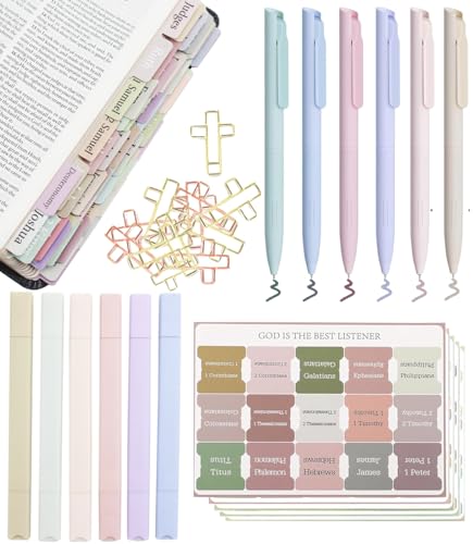PartyGalore Bible Study Supplies, Bible Journaling Kit Tabs Cross Paper Clips, Highlighters and Pens No Bleed Journaling Supplies