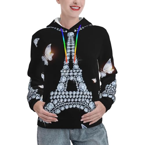Sweat à capuche femme EdWal pull ajusté contre le froid avec style urbain imprimé Tour Eiffel
