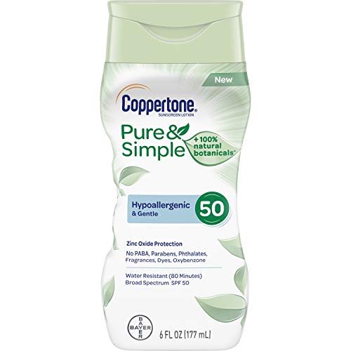 Coppertone Pure & Simple SPF 50 Sunscreen Lotion, Water Resistant, Hypoallergenic, Dermatologically Tested