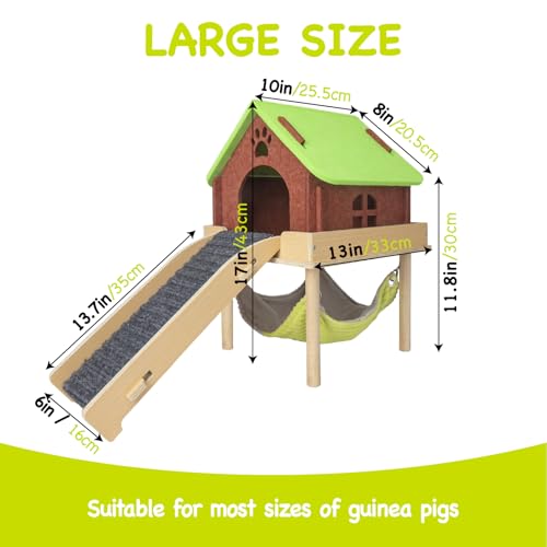 BESNEW 3 in 1 Enlarged Guinea Pig Hammock,Wooden Guinea Pig Hideout with House & Platform & Stairs Small Animal Toys for Hiding Sleeping Activities — view 4