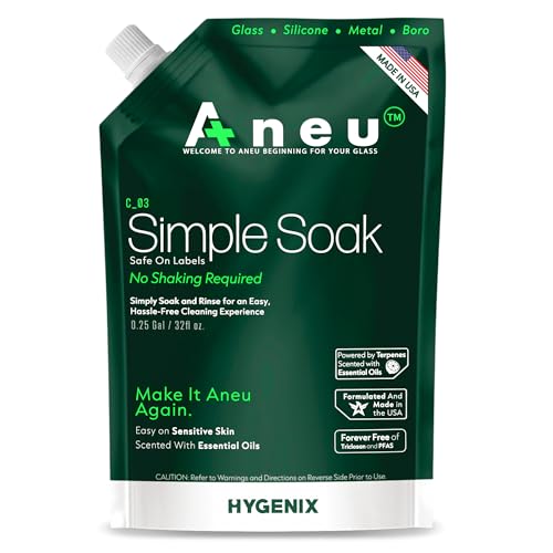 Aneu Simple Soak 32oz Soak & Rinse Formula | Easily Dissolves Tough Resins & Grime | No Shaking Required | Cleans Glass Silicone Metal & Borosilicate