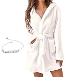 YODEVYAOP Bata con capucha para mujer, bata de baño corta de felpa de longitud media con cinturón y bolsillos, bata de spa cálida y suave para invierno