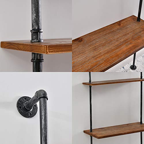 Industrial Laptop Desk Rustic Wall Ladder Desk with 2-Tier Shelf, Iron Pipe Computer Table Study Writing Table for Home, Bedroom and Office
