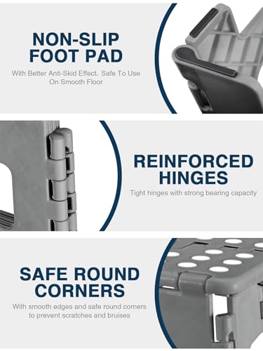 HOUSE DAY 33cm Tritthocker Klappbar - Grau Faltbarer Hocker Tritthocker Tragbarer Klapphocker Faltbar Tritt Klappbar Falthocker Faltbar Klappstuhl Fußhocker falthocker bis 136kg für Erwachsenen