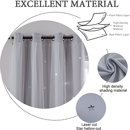 Indistar Star Cutout Kids Window Blackout Curtains For Girl Bedroom Window Room Darkening Curtains & Drapes Baby Nursery Curtains (2 Panel,52Wx63L Inch,Greyish White) #TOP5