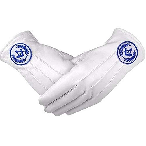 Guantes de piel suave Masonic Regalia blanco y azul talla M para evitar rozaduras