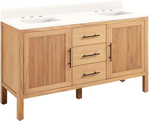 Signature Hardware 481815 Ayanna 60" Free Standing Double Vanity Set with Mindi Wood Cabinet, Vanity Top and Rectangular Undermount Vitreous China Sink - 8" Faucet Holes