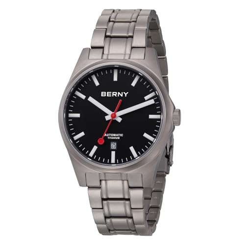BERNY Titan-Uhr - Automatikuhr für Männer Klassische mechanische Armbanduhr Titan-Armband 10ATM Wasserdicht Saphir-Linse leuchtende Hände Herren-Alltags-Schmuckuhren