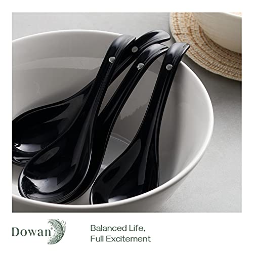 Image of DOWAN Soup Spoons, Ceramic Chinese, Asian Soup Spoons, White Japanese Spoon Large for Ramen Pho Wonton Dumpling Miso, Deep Oval Hook Design, Set of 6 (6, Black)
