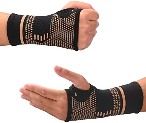 Copper Wrist Compression Sleeves, Comfortable and Breathable for Arthritis, Tendonitis, Sprains, Workout, Carpal Tunnel, Wrist Support for Women and Men (Pair)