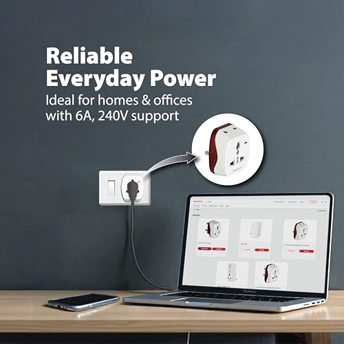 Image of Havells Heavy Duty Nickel Plated Brass Rated with 6A, 240 V AC 2 Pin Universal Adaptor LED Indicator, Flame Retardant and UV Stabilized for Safety Assurance from Catching Fire