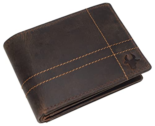 Wallets For Men RFID Blocking Vintage Leather Large Bifold Double ID Window Wallet With Box (Brown)2