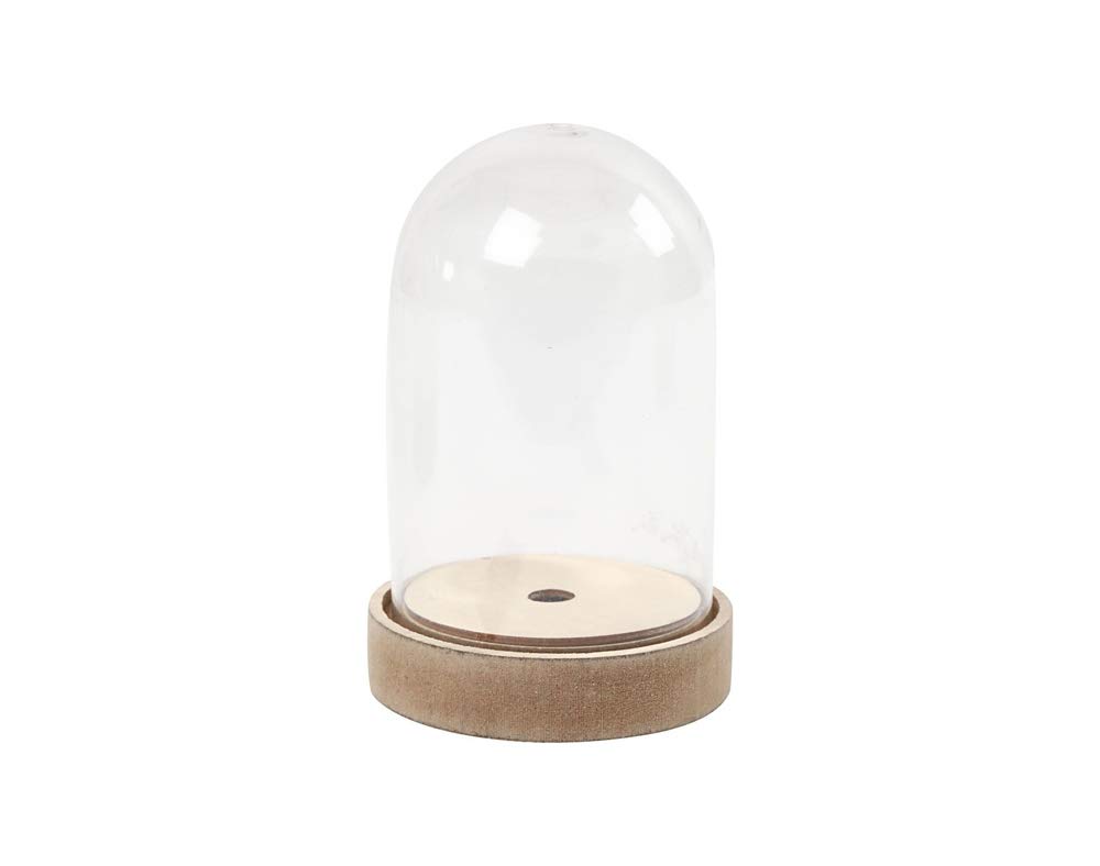 Crafty Capers 12.5cm Tall Plastic Bell Jar Cloche on Wooden Stand for Crafts