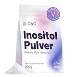 Inositol Pulver 200 g, 100% reines Myo-Inositol ohne Zusätze, 4000mg pro Tagesdosis inkl. Messlöffel, Geschmacksneutral und leicht löslich, wiederverschließbarer Standbodenbeutel