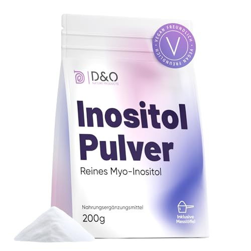Inositol Pulver 200 g 100% reines Myo-Inositol ohne Zusätze 4000mg pro Tagesdosis inkl. Messlöffel Geschmacksneutral und leicht löslich wiederverschließbarer Standbodenbeutel
