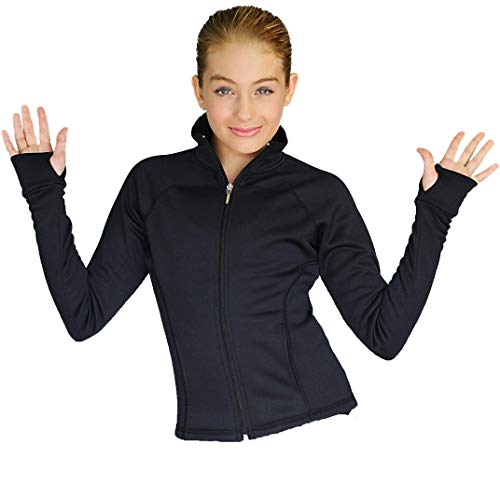 ChloeNoel JT92 Adult Raglan Sleeves Fitted Figure Skating Jacket with Pockets & Thumb Holes (Black, Adult Large)