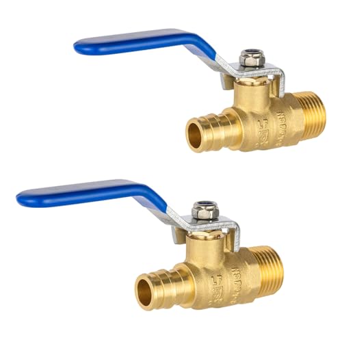 (Pack of 2) EFIELD Cold Expansion Pex-A 1/2-inch X 1/2 Inch Male MPT Brass Shut-off Ball Valve for Pex-A Pipe Connection, ASTM F1960, Blue Lever, cUPC Certified,(VALVE445)