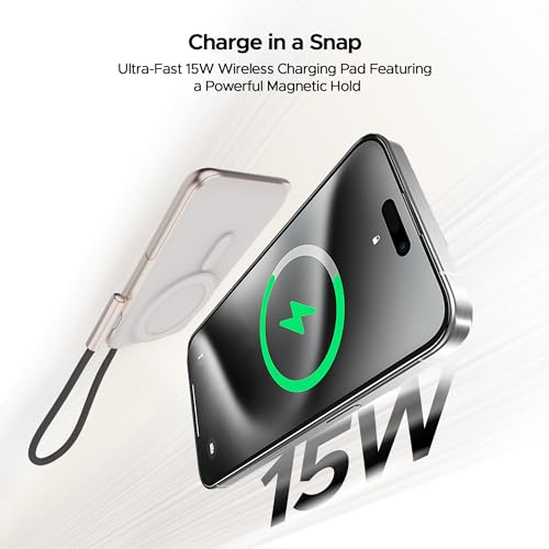 Image of Boat Energyshroom PB330 MagnaCharge 10000 mAh Magnetic Wireless Power Bank w / 15W Wireless Charging, Metal Stand,Magnacharge Ring for iPhone and Android Phones w /Wireless Charge(White)