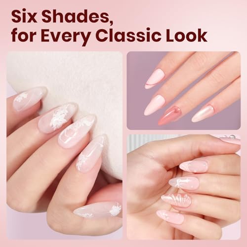 Image of Beetles 22 Pcs HEMA-Free Gel Nail Kit with U V Light - 6 Color Pink Nude Red Pearl White Gel Polish Set Ethereal Glow Gift-Ready Package DIY Salon Portable Manicure Kit Gifts for Women