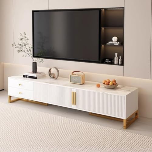 テレビ台、テレビキャビネット、スタイリッシュ、高さ40cm、パネル厚15mm、多機能収納、省スペース設計、組み立て簡単、引き出し付き、リビングルーム、寝室、部屋、娯楽室、オフィスに最適(ホワイト+ゴールド、160*30*40cm)Youlines (A,1
