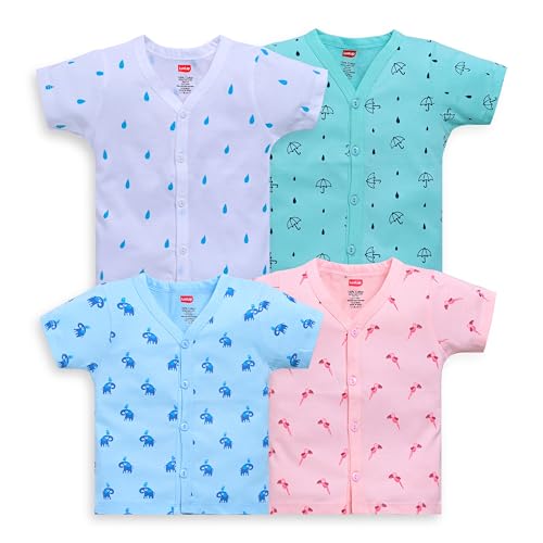 Image of LuvLap Baby Girls Regular Fit 100% Cotton Half Sleeves Girls Jhabla Shirt Pack of 4