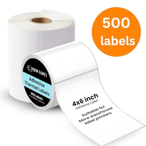 2 Rolls 500 Labels, Thermal Labels 4" x 6" | Shipping Labels | 101mm x152mm | 250 Labels/roll | Large Shipping Labels| Sticky Labels on a roll | Works with Any Thermal Printers and Desktop Printers