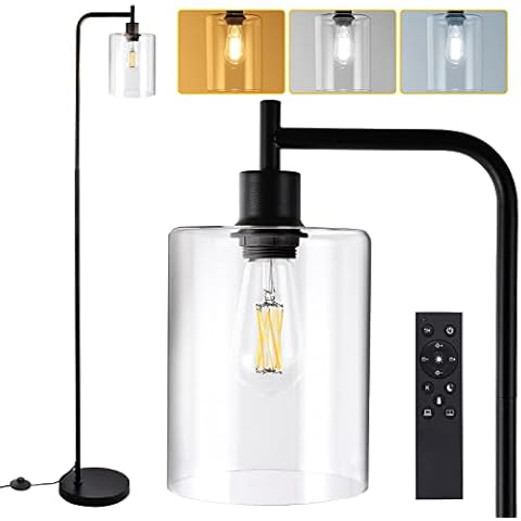 Litake Industrial Floor Lamp, Dimmable Modern Standing Lamp with Clear Glass Shade, Black Tall Lamp with Remote & Foot Control, LED Bright Corner Lamp with 6W Bulb for Living Room Bedroom Office Cover