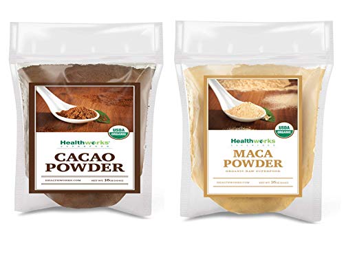 Healthworks Organic Cacao Powder (16 Ounces / 1 Pound) and Maca Powder Raw (16 Ounces / 1 Pound)